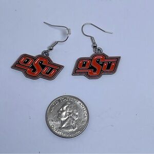OSU Logo Dangle Earrings Silver Tone